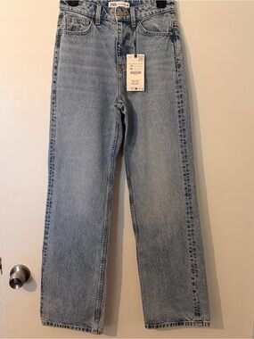 Zara High Waisted Full Length Straight Leg Jeans Size 2 Minimalist Classic